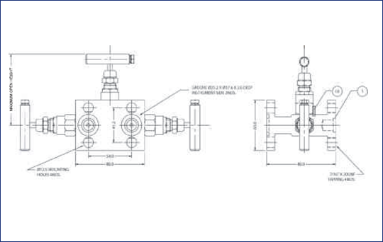 Cross Sectional Views  3 Valve Manifold Direct Mounting 'H' Type